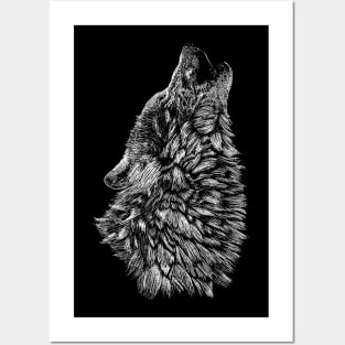 Hand drawn Wolf howling Posters and Art